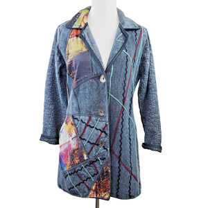 Parsley & Sage Womens Small Lagenlook Trench Coat Jacket Art To Wear Mixed Media